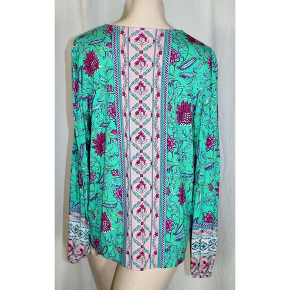 Belle Boho Kim Gravel M Colorful Exotique Border Print Stretch Rayon Knit Top - Picture 3 of 6